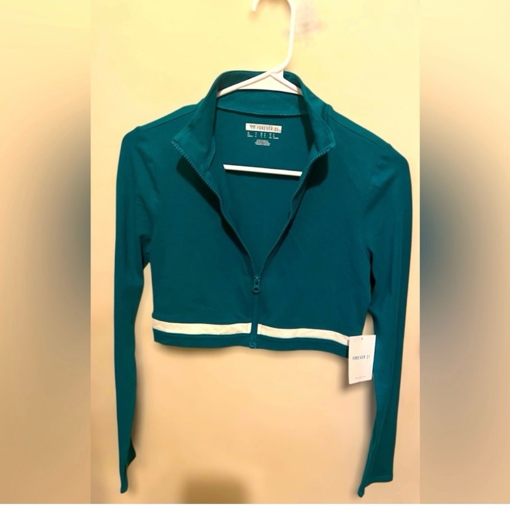 Forever 21 Teal Cropped Zip-Up Top
